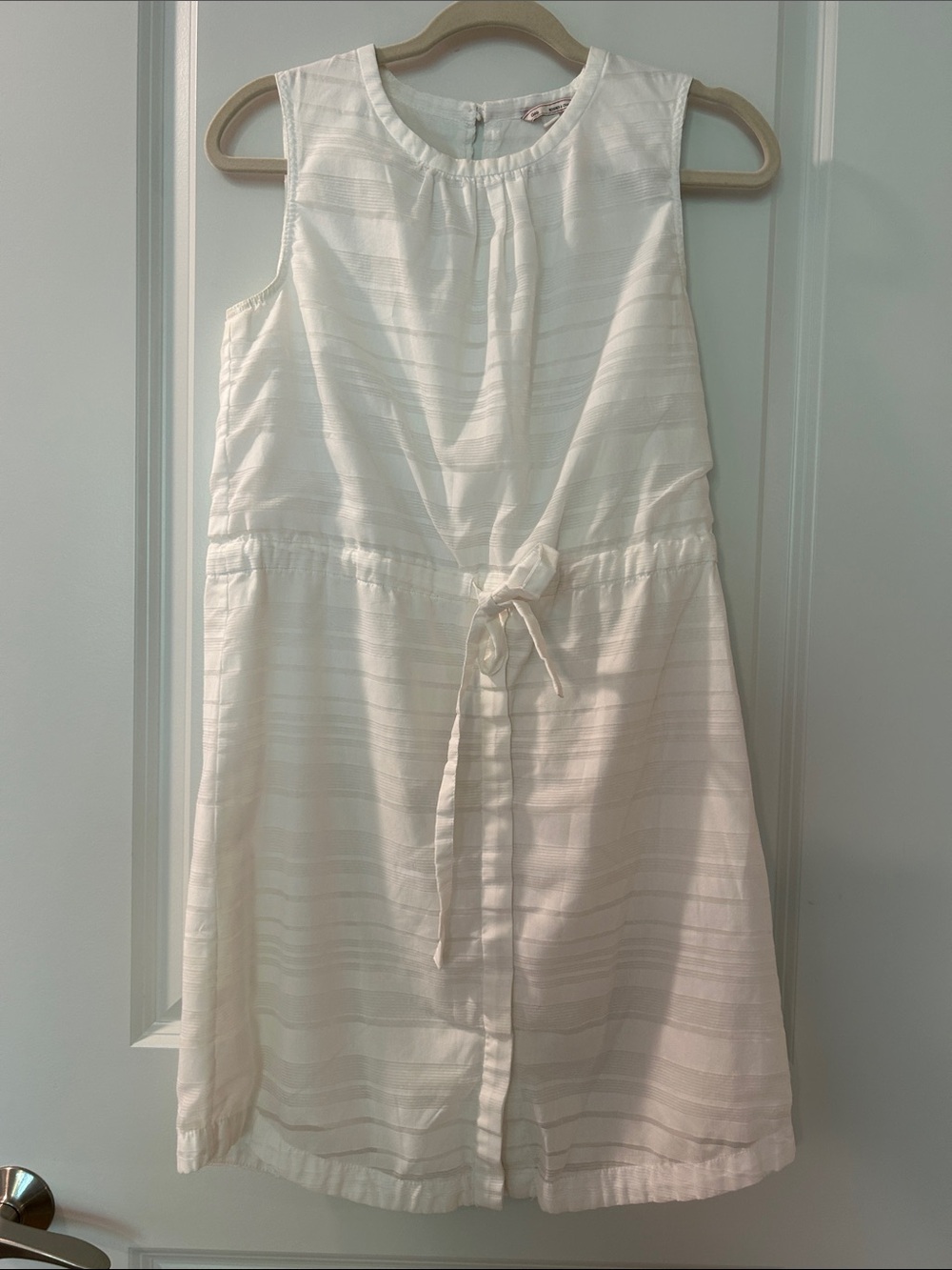 Vintage GAP White Sleeveless Tie-Waist Dress with Subtle Stripe